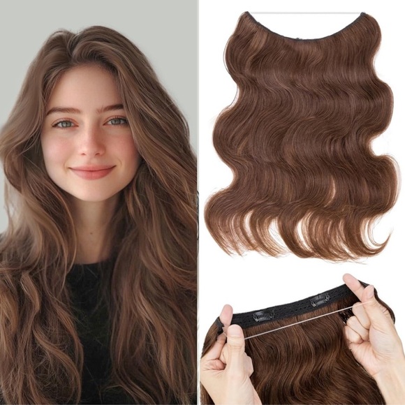 Medium Brown Human Hair Hidden Halo 11 Inch Wavy Hair Extensions - Picture 1 of 15